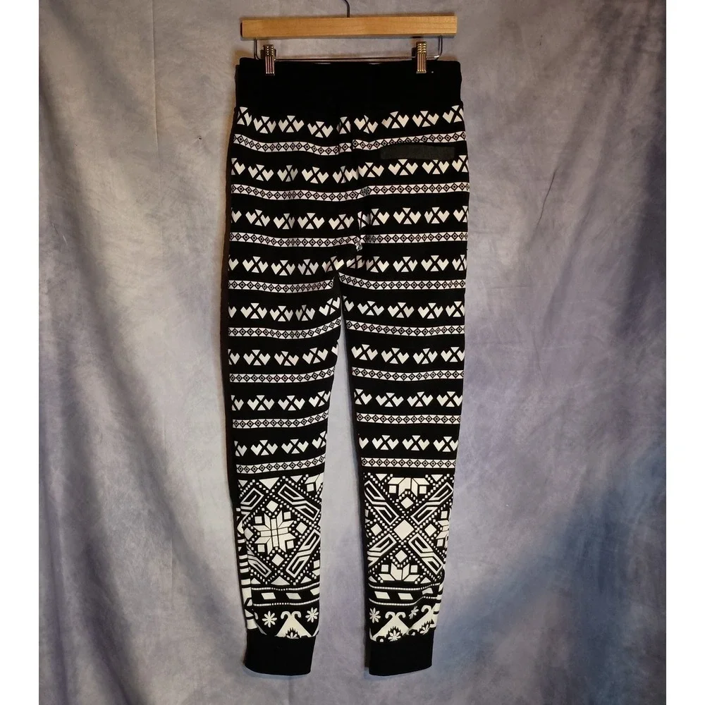 Brooklyn Standard Aztec Nordic Print Jogger Sweatpants Black White Men's Small